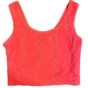 Neon Pink Orange Lace Crop Top
